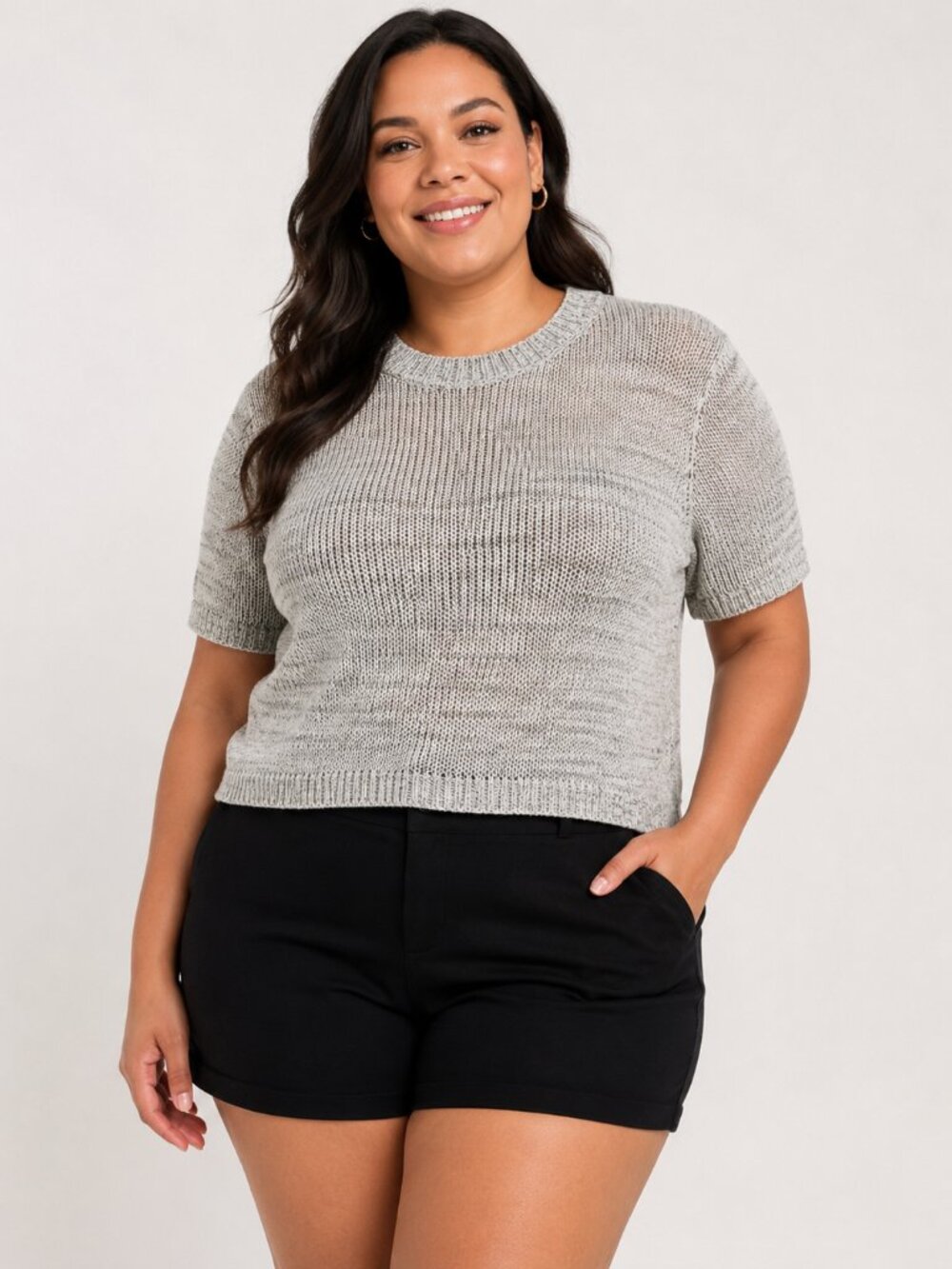 LOFT Outlet Small Blue White Marled Knit Short Sleeve Crewneck Sweater Top